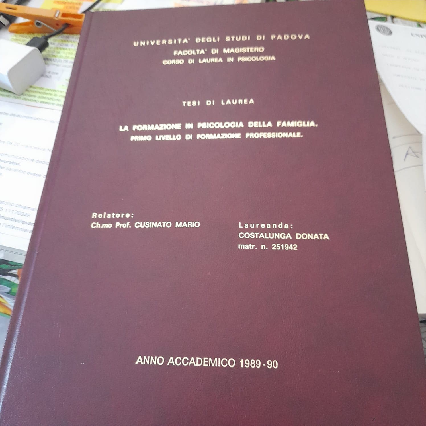 DONATA COSTALUNGA, Psicologo
